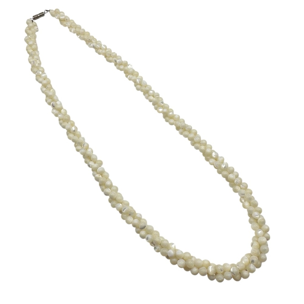 Vintage Mother of Pearl Shell Multi Strand Twisted Bead Necklace